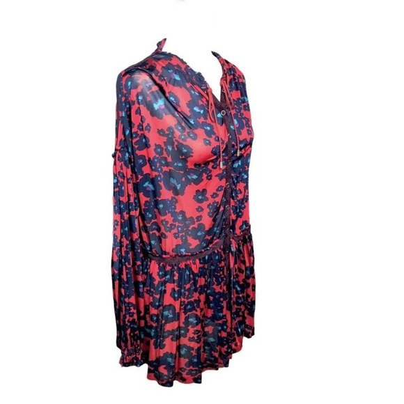 Free People Top Love Letter Mini Dress Merlot Tunic Combo Oversized - Picture 14 of 16